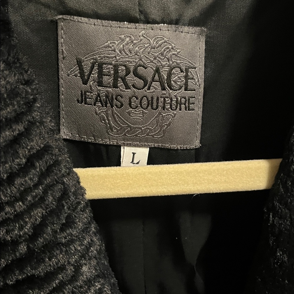 Versace Midnight Black Faux Fur Textured Coat - Picture 4 of 4